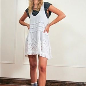Free People Voile and Lace Trapeze Slip Dress White with Grey Dots Size Small